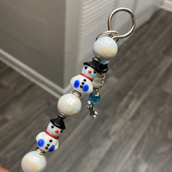 Blue and White Snowman Themed Stainless Steel Beaded Pokey Tool - Picture 4 of 6